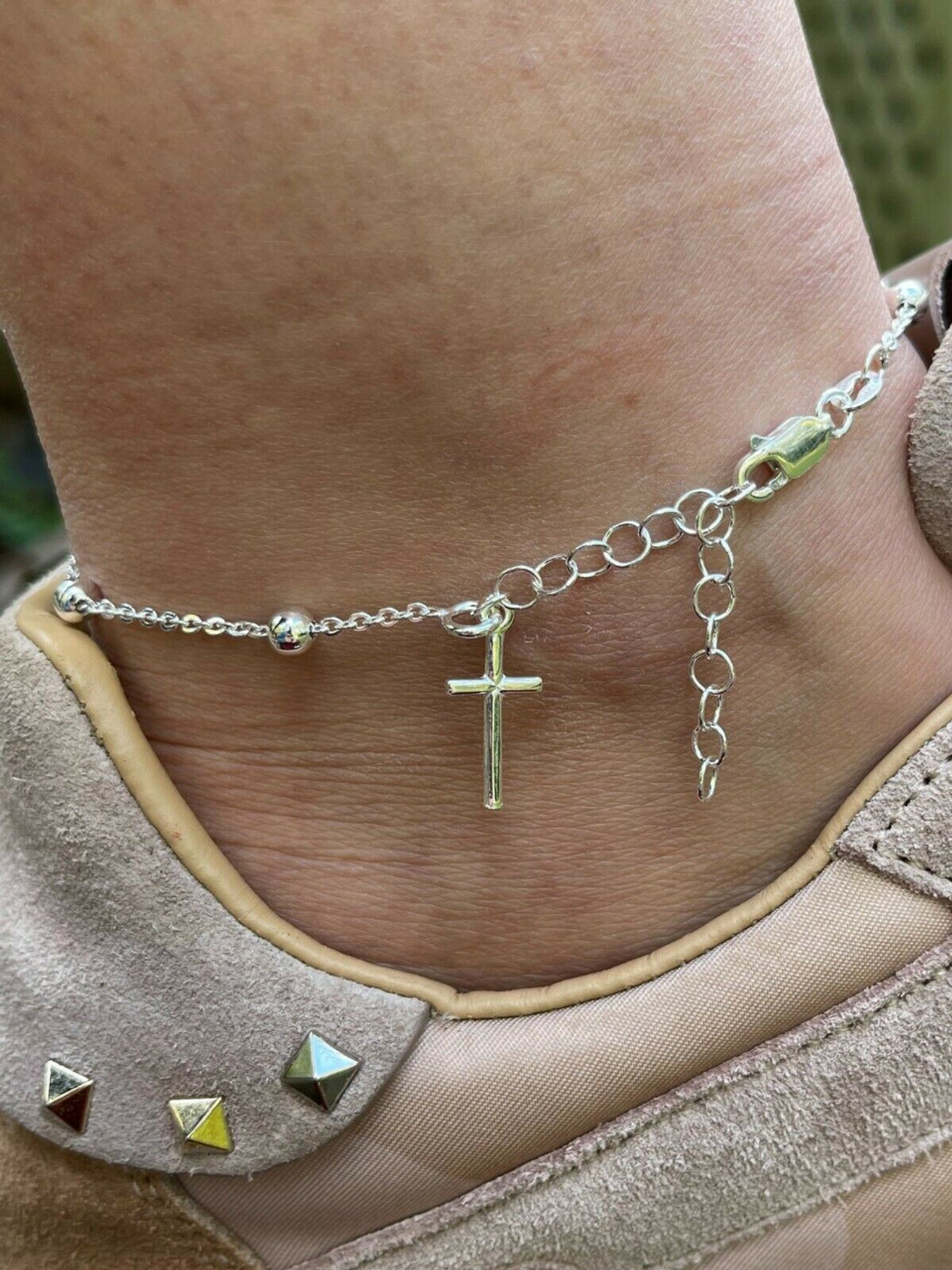 Ankle Bracelet Rosary Cross Beads Anklet 925 Sterling Silver Adjustable  8-11.5 - HarlemBling